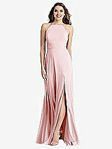 Front View Thumbnail - Ballet Pink High Neck Chiffon Maxi Dress with Front Slit - Lela