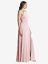 Side View Thumbnail - Ballet Pink High Neck Chiffon Maxi Dress with Front Slit - Lela
