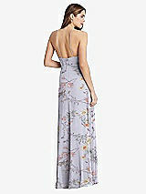 Rear View Thumbnail - Butterfly Botanica Silver Dove High Neck Chiffon Maxi Dress with Front Slit - Lela
