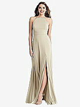 Front View Thumbnail - Champagne High Neck Chiffon Maxi Dress with Front Slit - Lela