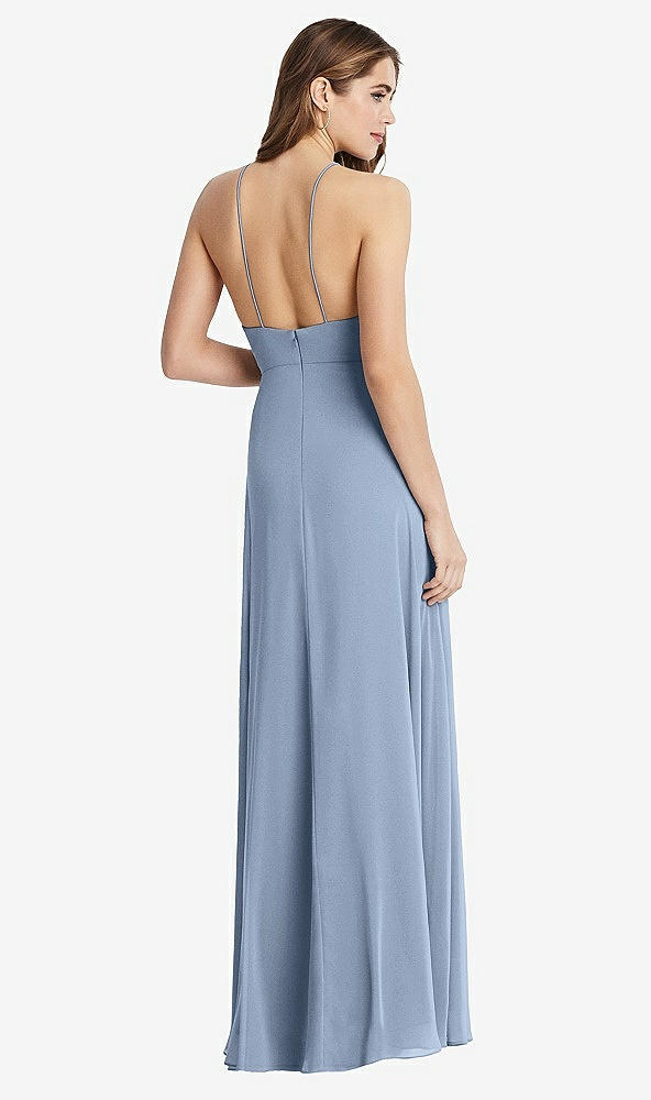 Back View - Cloudy High Neck Chiffon Maxi Dress with Front Slit - Lela