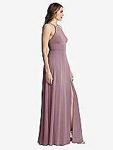 Side View Thumbnail - Dusty Rose High Neck Chiffon Maxi Dress with Front Slit - Lela