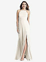 Front View Thumbnail - Ivory High Neck Chiffon Maxi Dress with Front Slit - Lela