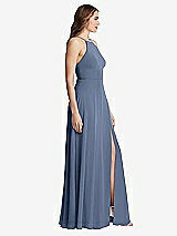 Side View Thumbnail - Larkspur Blue High Neck Chiffon Maxi Dress with Front Slit - Lela