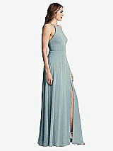 Side View Thumbnail - Morning Sky High Neck Chiffon Maxi Dress with Front Slit - Lela