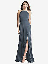 Front View Thumbnail - Silverstone High Neck Chiffon Maxi Dress with Front Slit - Lela