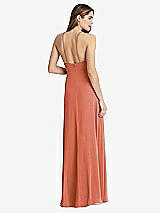 Rear View Thumbnail - Terracotta Copper High Neck Chiffon Maxi Dress with Front Slit - Lela