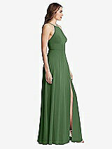 Side View Thumbnail - Vineyard Green High Neck Chiffon Maxi Dress with Front Slit - Lela