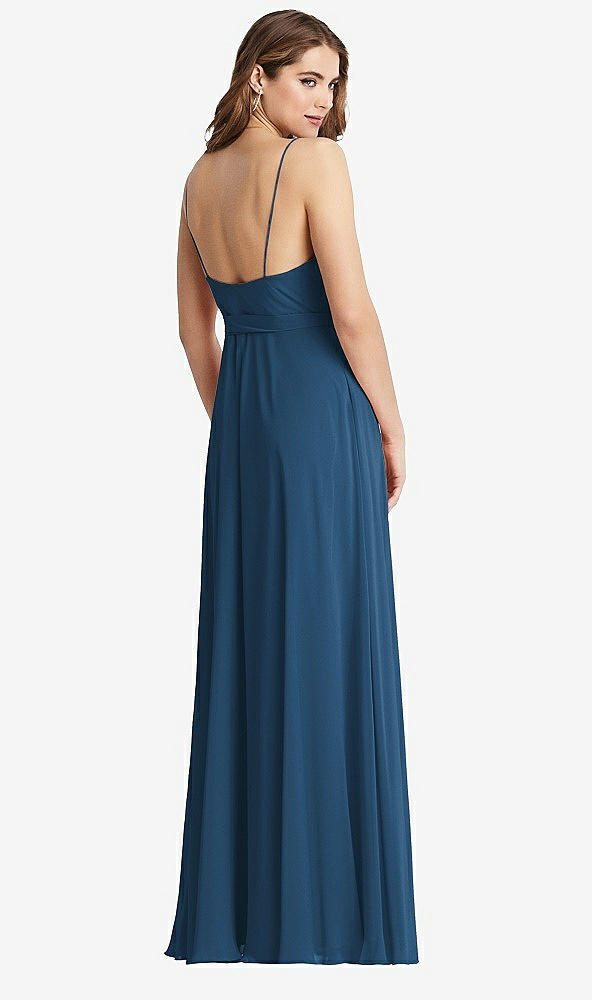 Back View - Dusk Blue Chiffon Maxi Wrap Dress with Sash - Cora