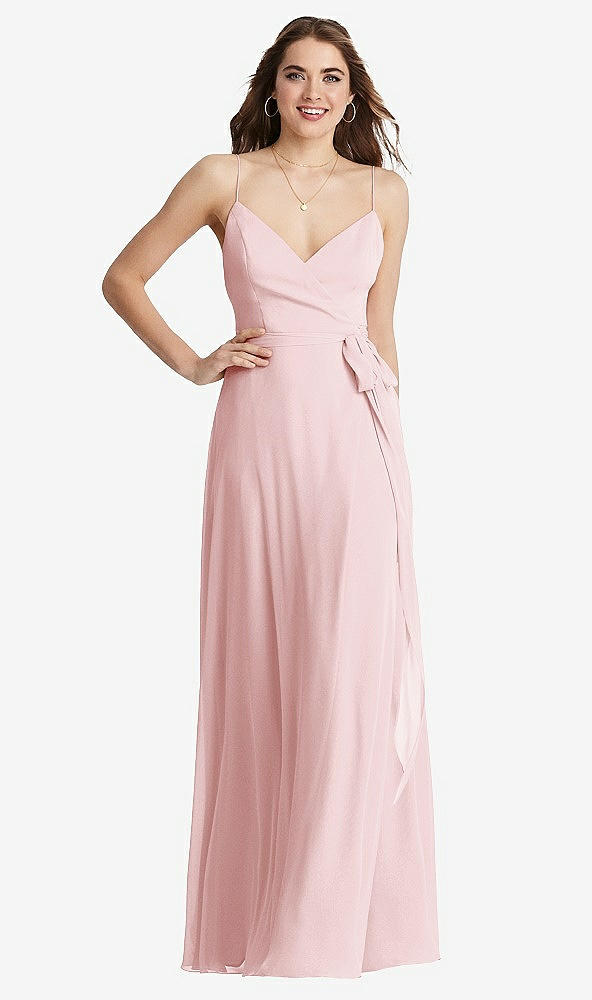 Front View - Ballet Pink Chiffon Maxi Wrap Dress with Sash - Cora
