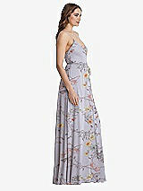 Side View Thumbnail - Butterfly Botanica Silver Dove Chiffon Maxi Wrap Dress with Sash - Cora
