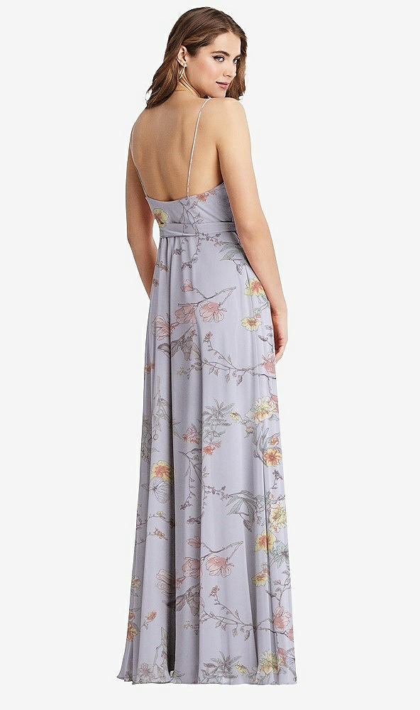 Back View - Butterfly Botanica Silver Dove Chiffon Maxi Wrap Dress with Sash - Cora
