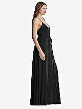 Side View Thumbnail - Black Chiffon Maxi Wrap Dress with Sash - Cora