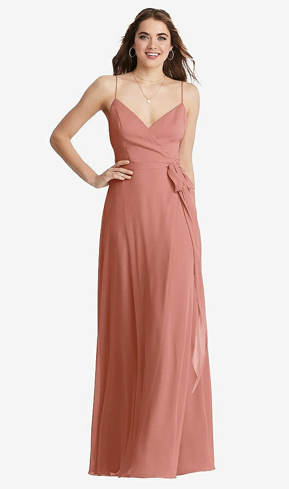 Front View - Desert Rose Chiffon Maxi Wrap Dress with Sash - Cora