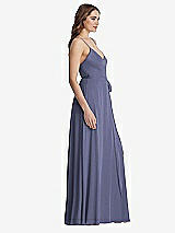 Side View Thumbnail - French Blue Chiffon Maxi Wrap Dress with Sash - Cora