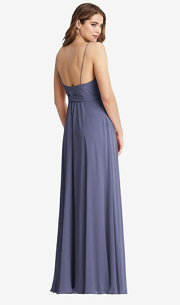 Back View - French Blue Chiffon Maxi Wrap Dress with Sash - Cora