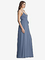 Side View Thumbnail - Larkspur Blue Chiffon Maxi Wrap Dress with Sash - Cora