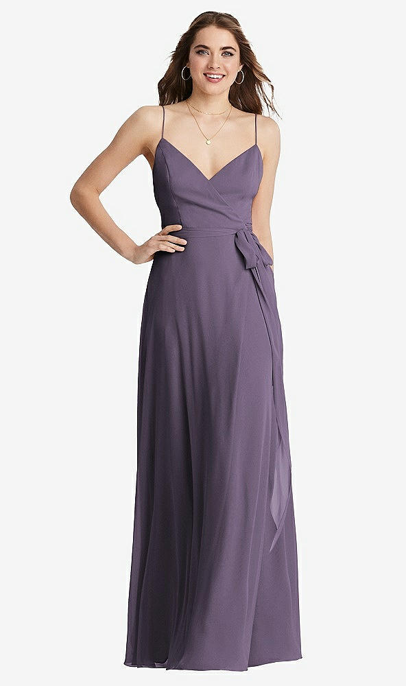 Front View - Lavender Chiffon Maxi Wrap Dress with Sash - Cora