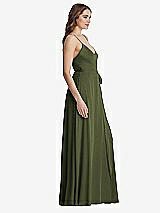 Side View Thumbnail - Olive Green Chiffon Maxi Wrap Dress with Sash - Cora