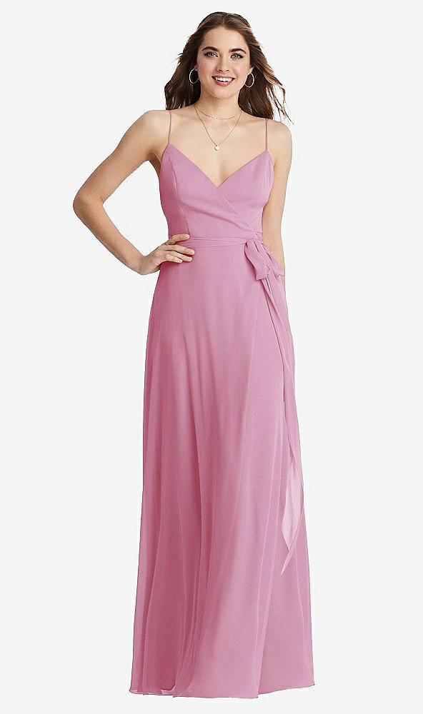 Front View - Powder Pink Chiffon Maxi Wrap Dress with Sash - Cora