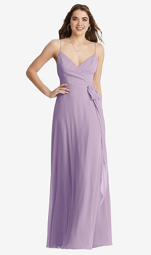 Front View - Pale Purple Chiffon Maxi Wrap Dress with Sash - Cora