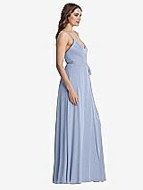 Side View Thumbnail - Sky Blue Chiffon Maxi Wrap Dress with Sash - Cora