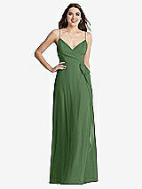 Front View Thumbnail - Vineyard Green Chiffon Maxi Wrap Dress with Sash - Cora