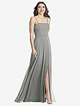 Front View Thumbnail - Chelsea Gray Square Neck Chiffon Maxi Dress with Front Slit - Elliott