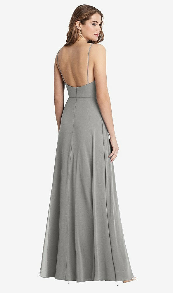 Back View - Chelsea Gray Square Neck Chiffon Maxi Dress with Front Slit - Elliott