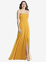Front View Thumbnail - NYC Yellow Square Neck Chiffon Maxi Dress with Front Slit - Elliott