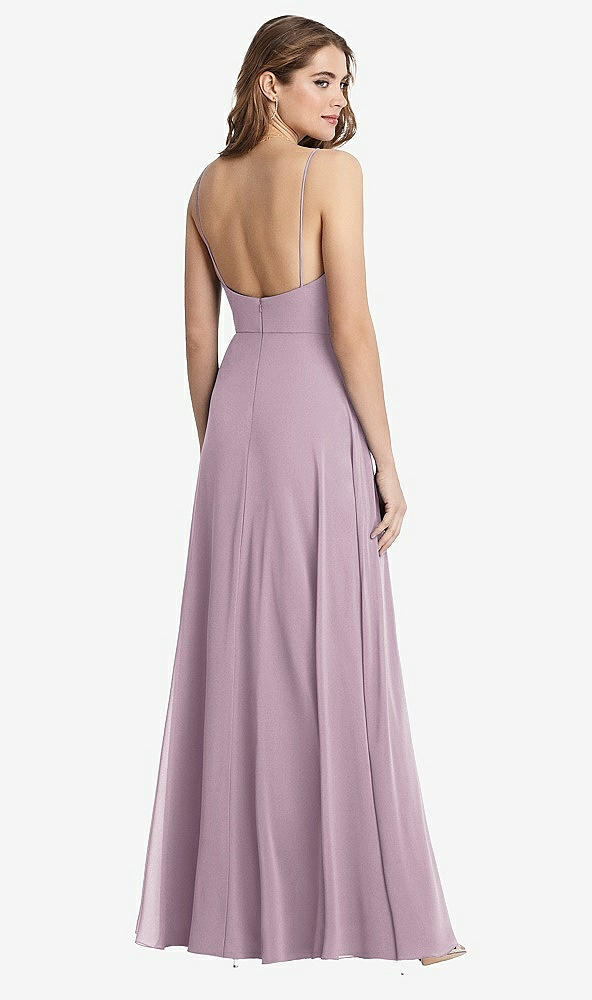 Back View - Suede Rose Square Neck Chiffon Maxi Dress with Front Slit - Elliott