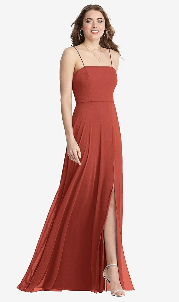 Front View - Amber Sunset Square Neck Chiffon Maxi Dress with Front Slit - Elliott
