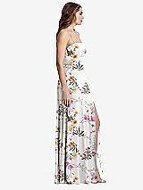 Side View Thumbnail - Butterfly Botanica Ivory Square Neck Chiffon Maxi Dress with Front Slit - Elliott