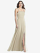 Front View Thumbnail - Champagne Square Neck Chiffon Maxi Dress with Front Slit - Elliott