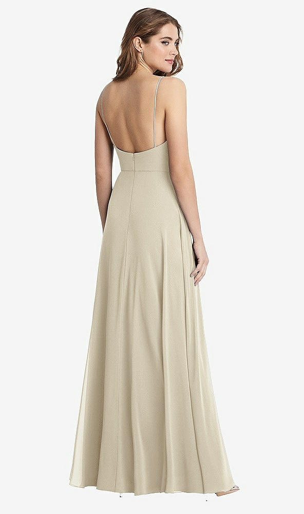 Back View - Champagne Square Neck Chiffon Maxi Dress with Front Slit - Elliott
