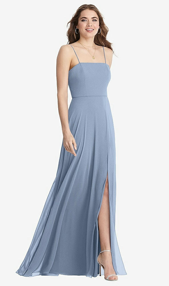 Front View - Cloudy Square Neck Chiffon Maxi Dress with Front Slit - Elliott