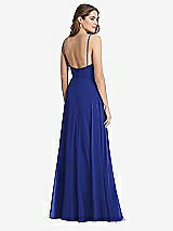 Rear View Thumbnail - Cobalt Blue Square Neck Chiffon Maxi Dress with Front Slit - Elliott