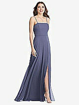 Front View Thumbnail - French Blue Square Neck Chiffon Maxi Dress with Front Slit - Elliott
