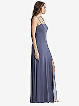 Side View Thumbnail - French Blue Square Neck Chiffon Maxi Dress with Front Slit - Elliott