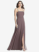 Front View Thumbnail - French Truffle Square Neck Chiffon Maxi Dress with Front Slit - Elliott