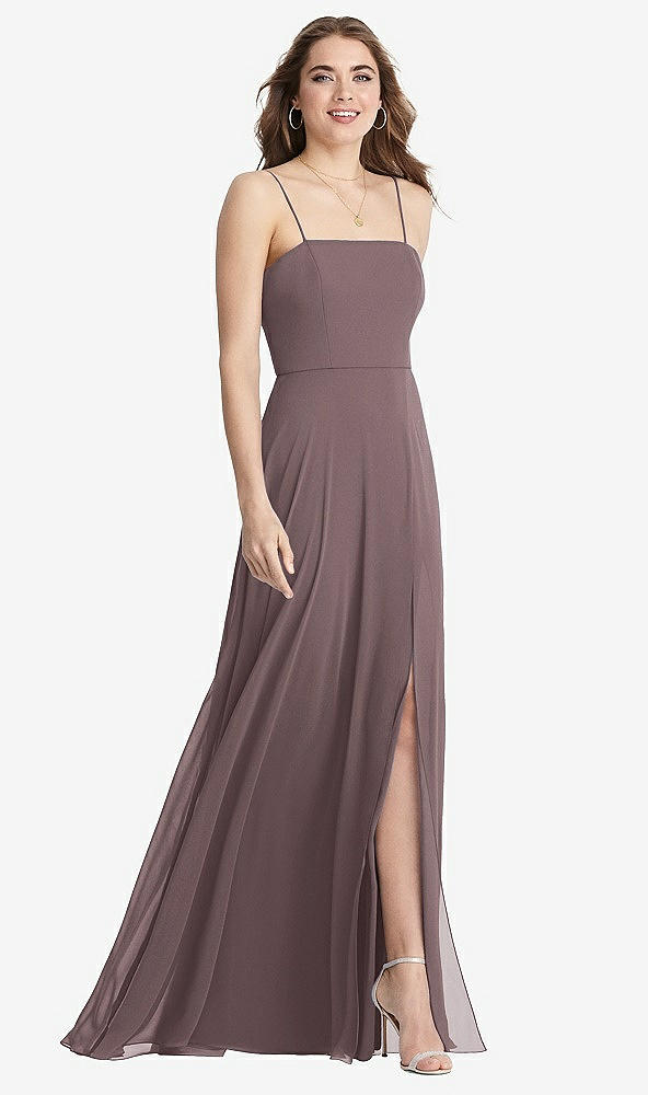 Front View - French Truffle Square Neck Chiffon Maxi Dress with Front Slit - Elliott