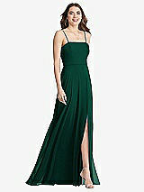 Front View Thumbnail - Hunter Green Square Neck Chiffon Maxi Dress with Front Slit - Elliott
