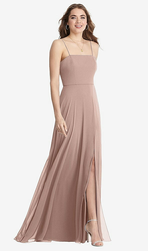 Front View - Neu Nude Square Neck Chiffon Maxi Dress with Front Slit - Elliott