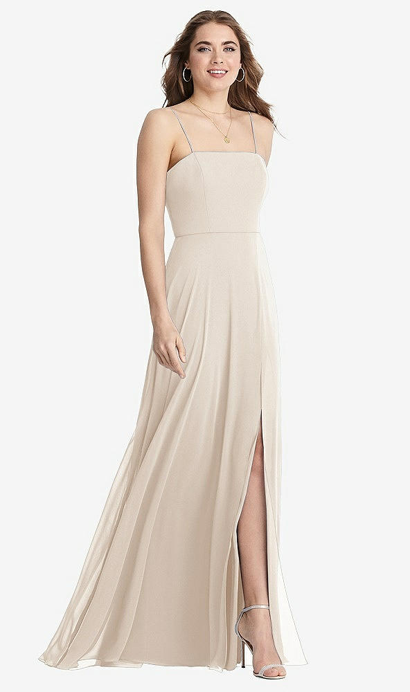 Front View - Oat Square Neck Chiffon Maxi Dress with Front Slit - Elliott