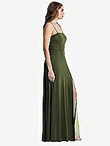 Side View Thumbnail - Olive Green Square Neck Chiffon Maxi Dress with Front Slit - Elliott