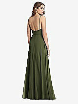 Rear View Thumbnail - Olive Green Square Neck Chiffon Maxi Dress with Front Slit - Elliott