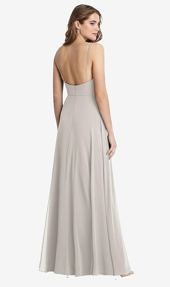 Back View - Oyster Square Neck Chiffon Maxi Dress with Front Slit - Elliott