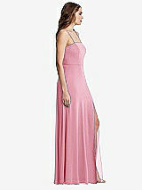 Side View Thumbnail - Peony Pink Square Neck Chiffon Maxi Dress with Front Slit - Elliott
