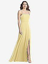 Front View Thumbnail - Pale Yellow Square Neck Chiffon Maxi Dress with Front Slit - Elliott