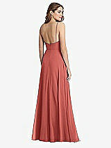 Rear View Thumbnail - Coral Pink Square Neck Chiffon Maxi Dress with Front Slit - Elliott